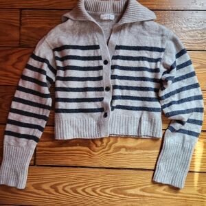 One Grey Day Striped Button-Up Women's Sweater